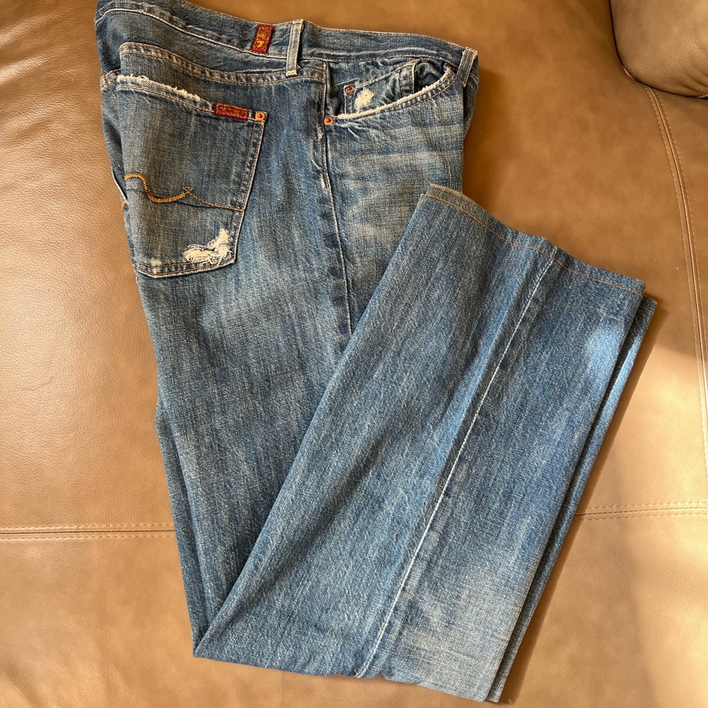 7 For All Mankind Mens Jeans SZ36 Bootcut Medium Wash Distressed